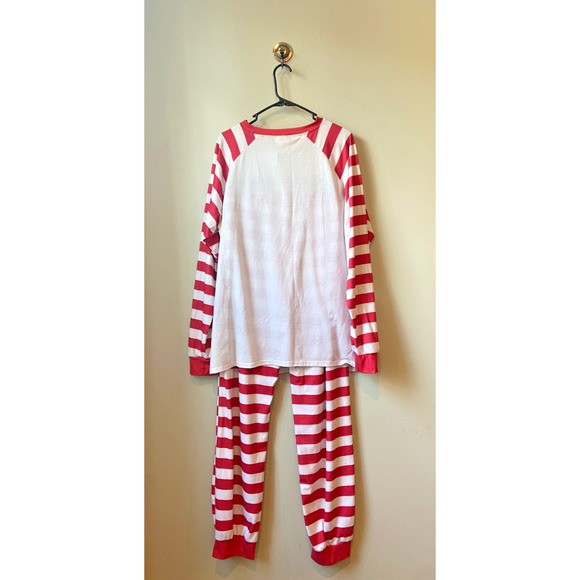 Mens Red and White Stripe Christmas Pajama Set, Reindeer on front, Size XL - Picture 3 of 11